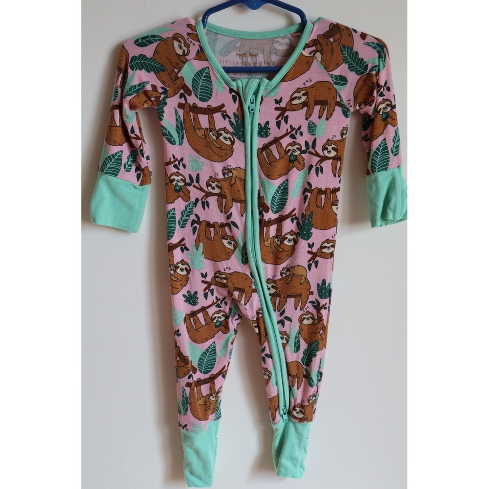 Little Sleepies Pink Sloths Zippy 0-3 Months